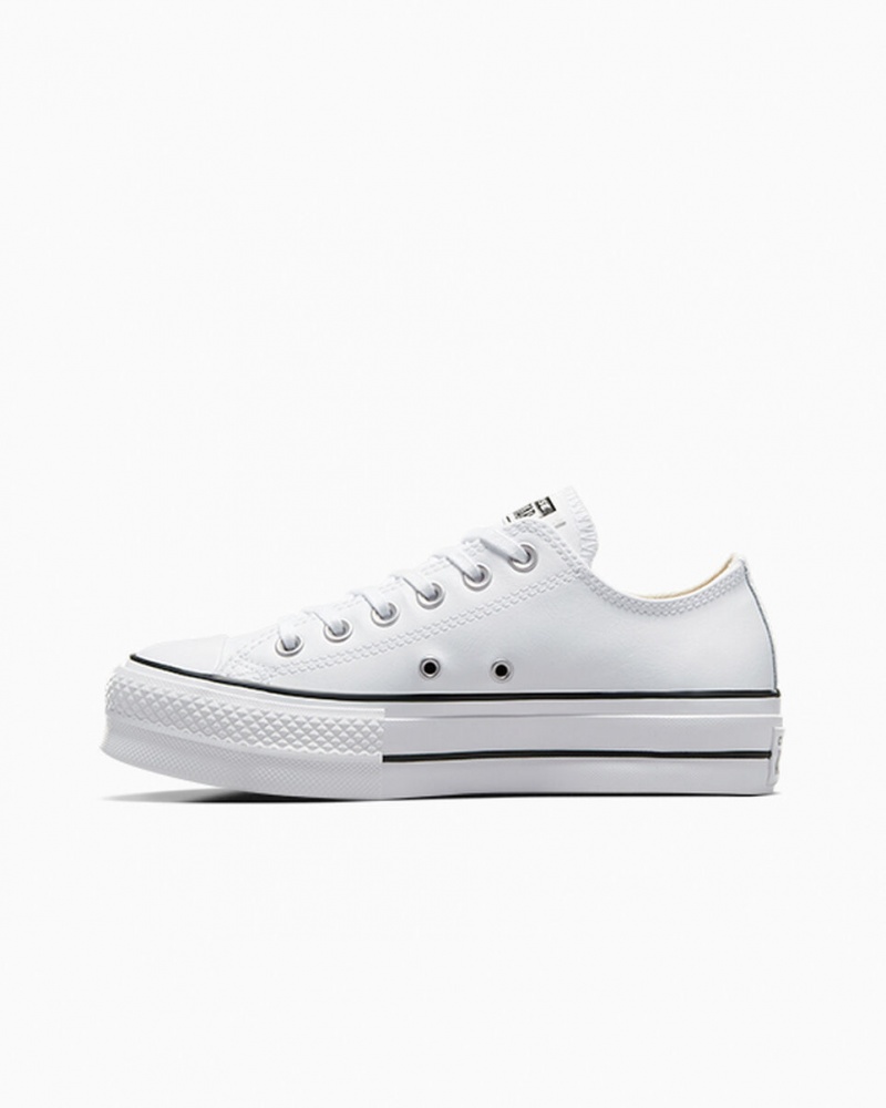 Converse Chuck Taylor All Star Lift Plataforma Cuero Blancas Negras Blancas | 549-VMJINX