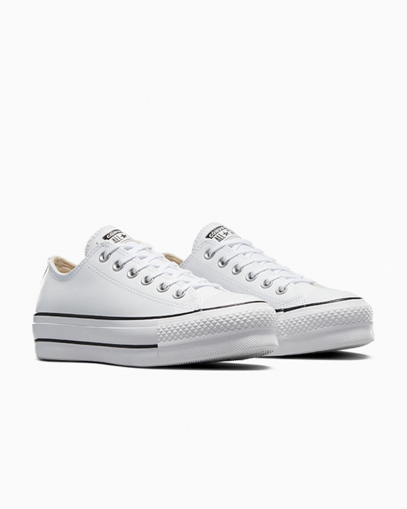 Converse Chuck Taylor All Star Lift Plataforma Cuero Blancas Negras Blancas | 549-VMJINX