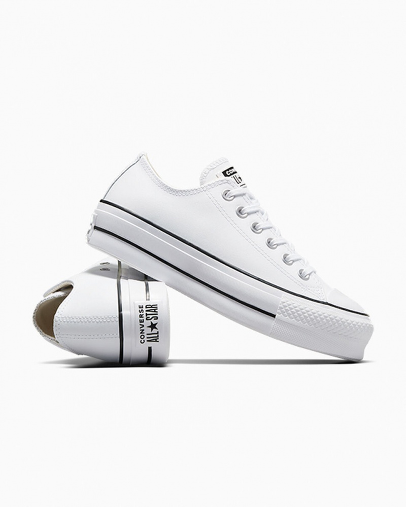 Converse Chuck Taylor All Star Lift Plataforma Cuero Blancas Negras Blancas | 549-VMJINX