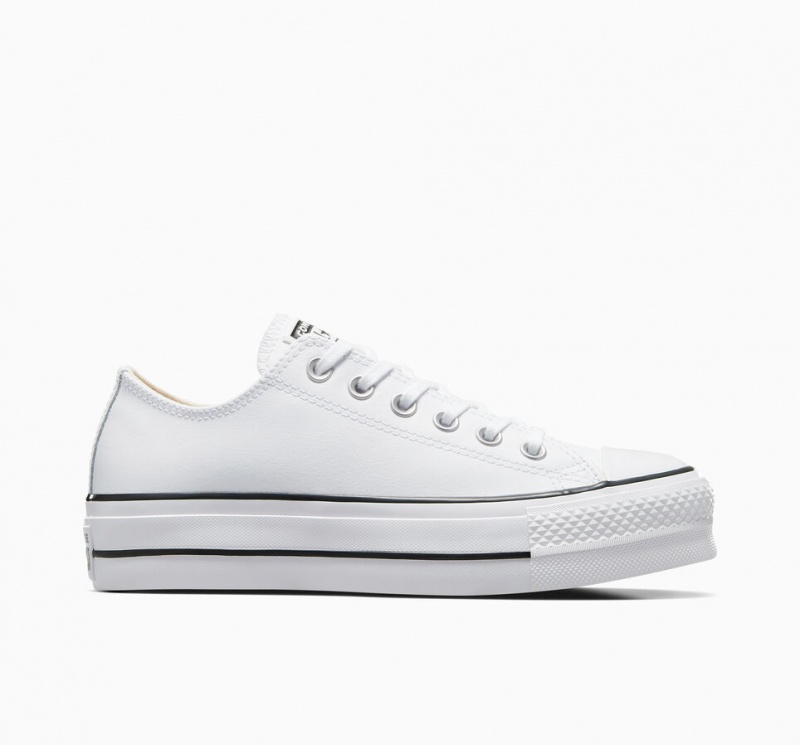 Converse Chuck Taylor All Star Lift Plataforma Cuero Blancas Negras Blancas | 549-VMJINX