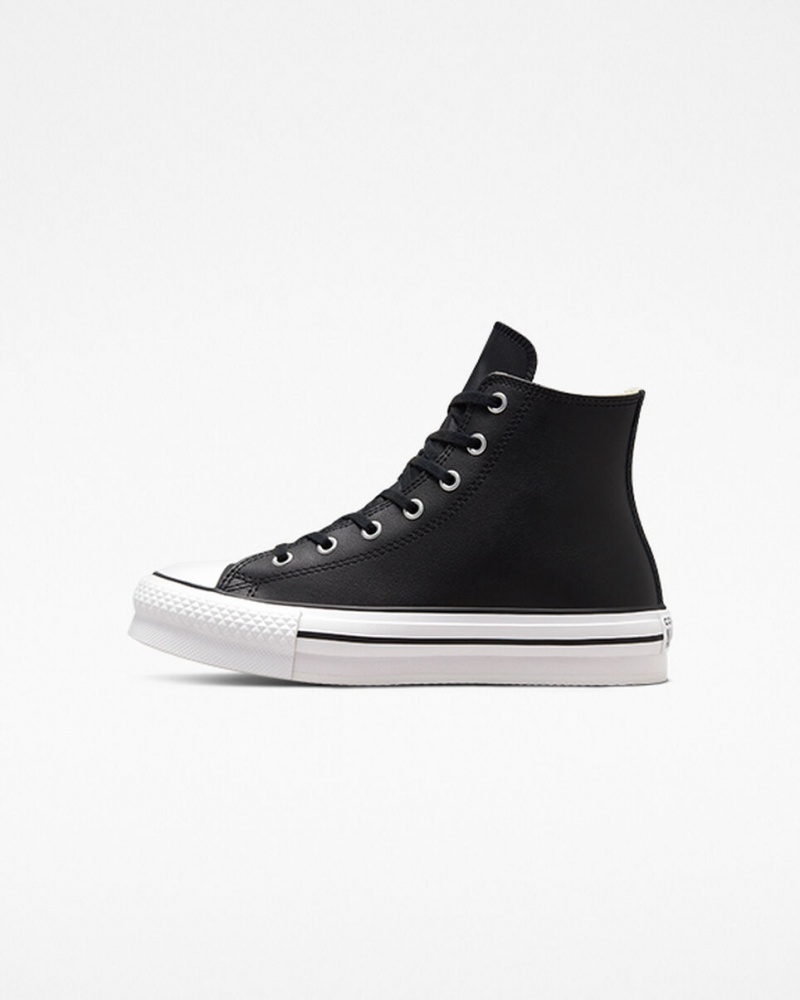 Converse Chuck Taylor All Star Lift Plataforma Cuero Negras Blancas | 719-BXIEQK