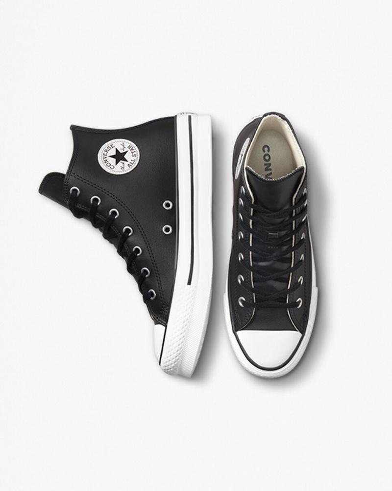 Converse Chuck Taylor All Star Lift Plataforma Cuero Negras Blancas | 719-BXIEQK