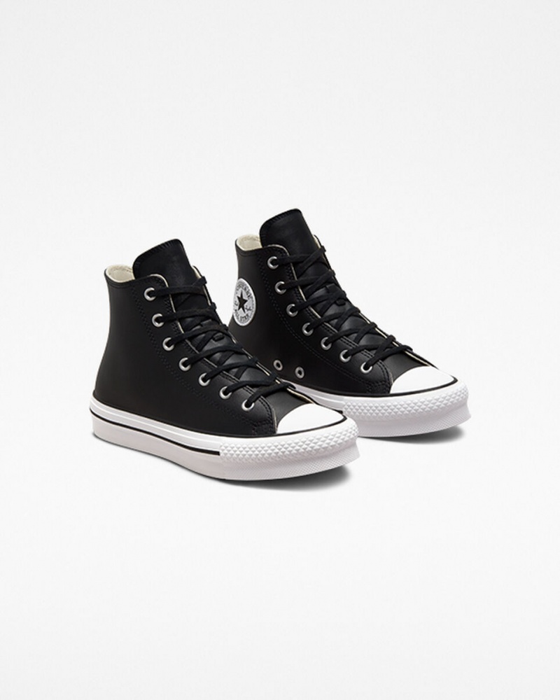 Converse Chuck Taylor All Star Lift Plataforma Cuero Negras Blancas | 719-BXIEQK