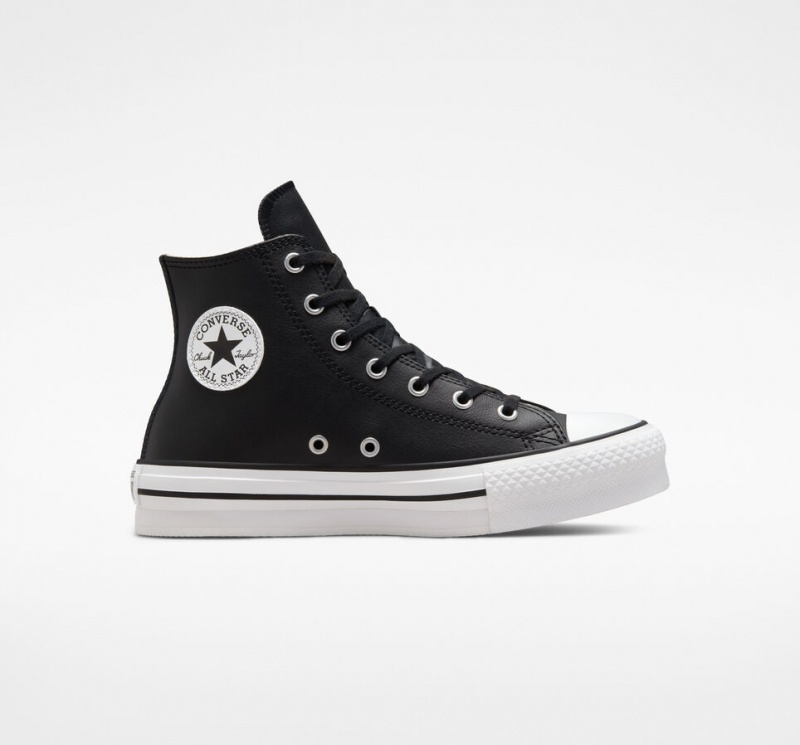 Converse Chuck Taylor All Star Lift Plataforma Cuero Negras Blancas | 719-BXIEQK