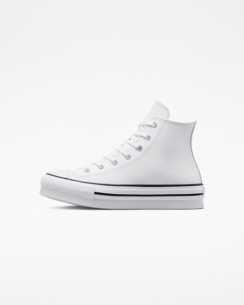 Converse Chuck Taylor All Star Lift Plataforma Cuero Blancas Negras | 836-BQRJAD