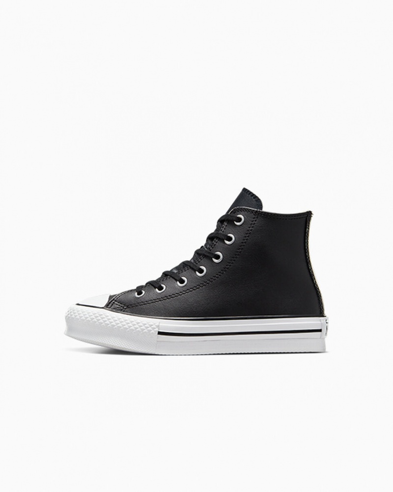 Converse Chuck Taylor All Star Lift Plataforma Cuero Negras Blancas | 019-EIKZVB