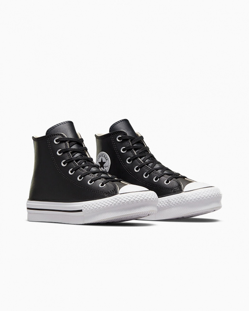 Converse Chuck Taylor All Star Lift Plataforma Cuero Negras Blancas | 019-EIKZVB