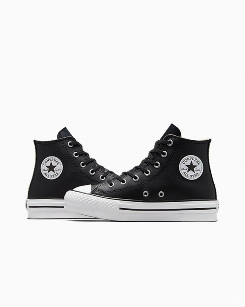 Converse Chuck Taylor All Star Lift Plataforma Cuero Negras Blancas | 019-EIKZVB