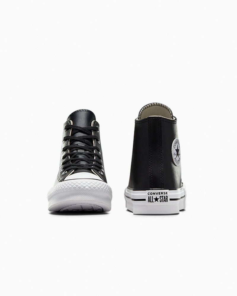 Converse Chuck Taylor All Star Lift Plataforma Cuero Negras Blancas | 019-EIKZVB