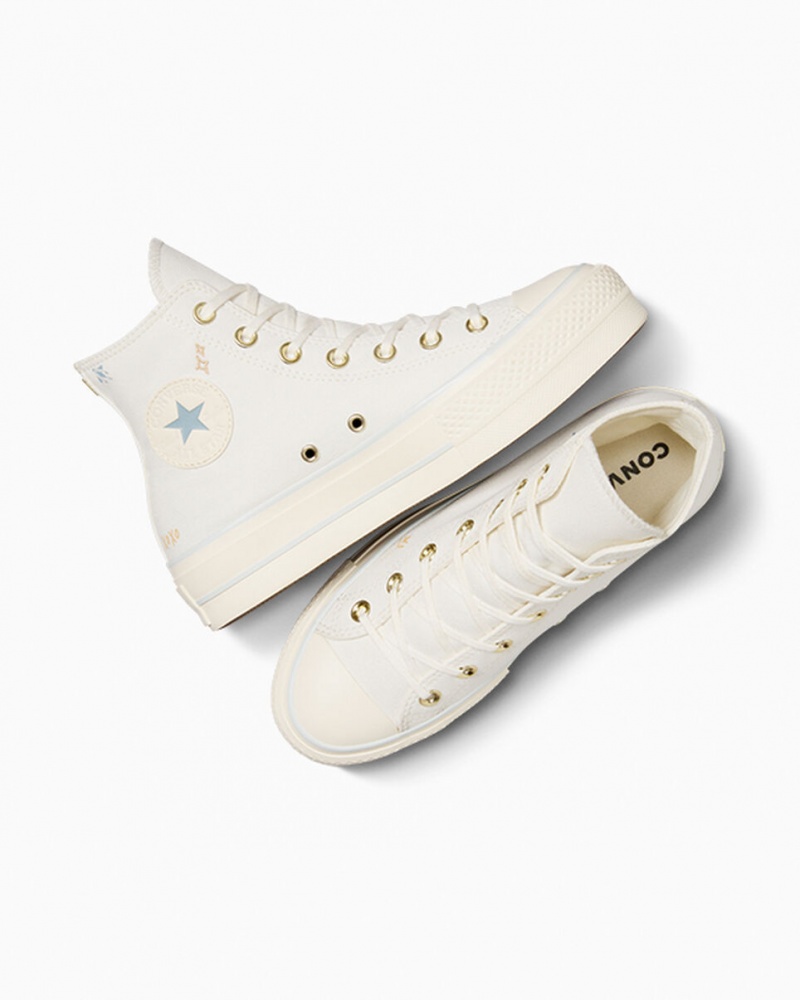 Converse Chuck Taylor All Star Lift Plataforma Tiny Tattoos Blancas Azules | 690-QAEKRH