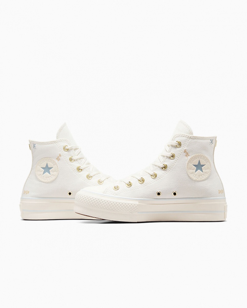 Converse Chuck Taylor All Star Lift Plataforma Tiny Tattoos Blancas Azules | 690-QAEKRH