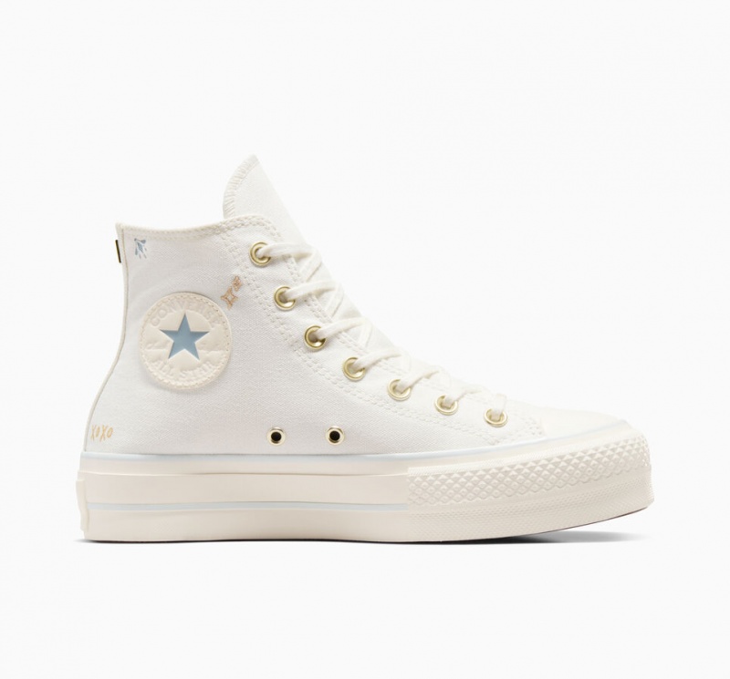 Converse Chuck Taylor All Star Lift Plataforma Tiny Tattoos Blancas Azules | 690-QAEKRH