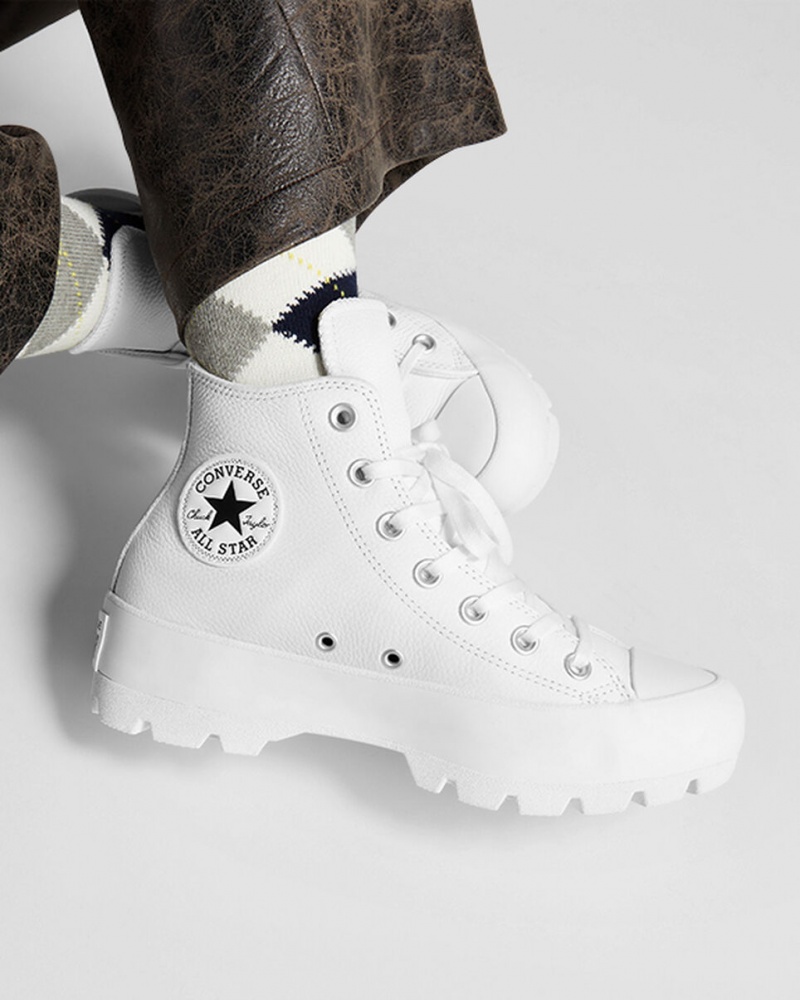 Converse Chuck Taylor All Star Lugged Cuero Blancas Negras Blancas | 328-KFLXZW