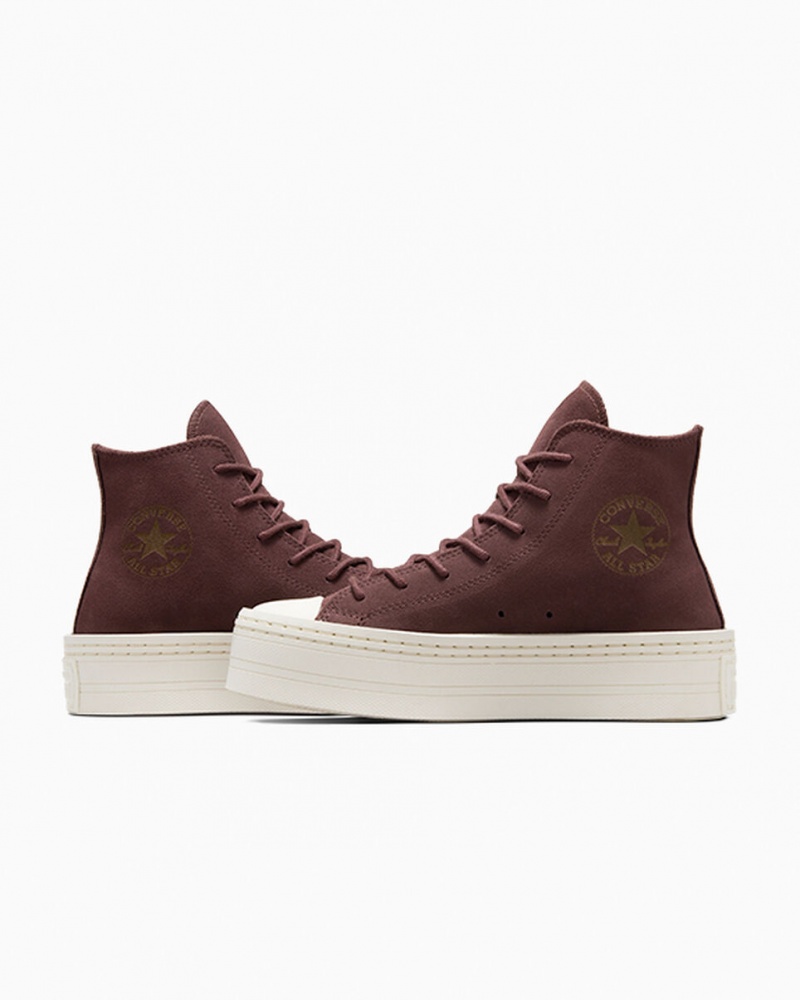 Converse Chuck Taylor All Star Modern Lift Plataforma Gamuza Marrones | 561-PKWZIT