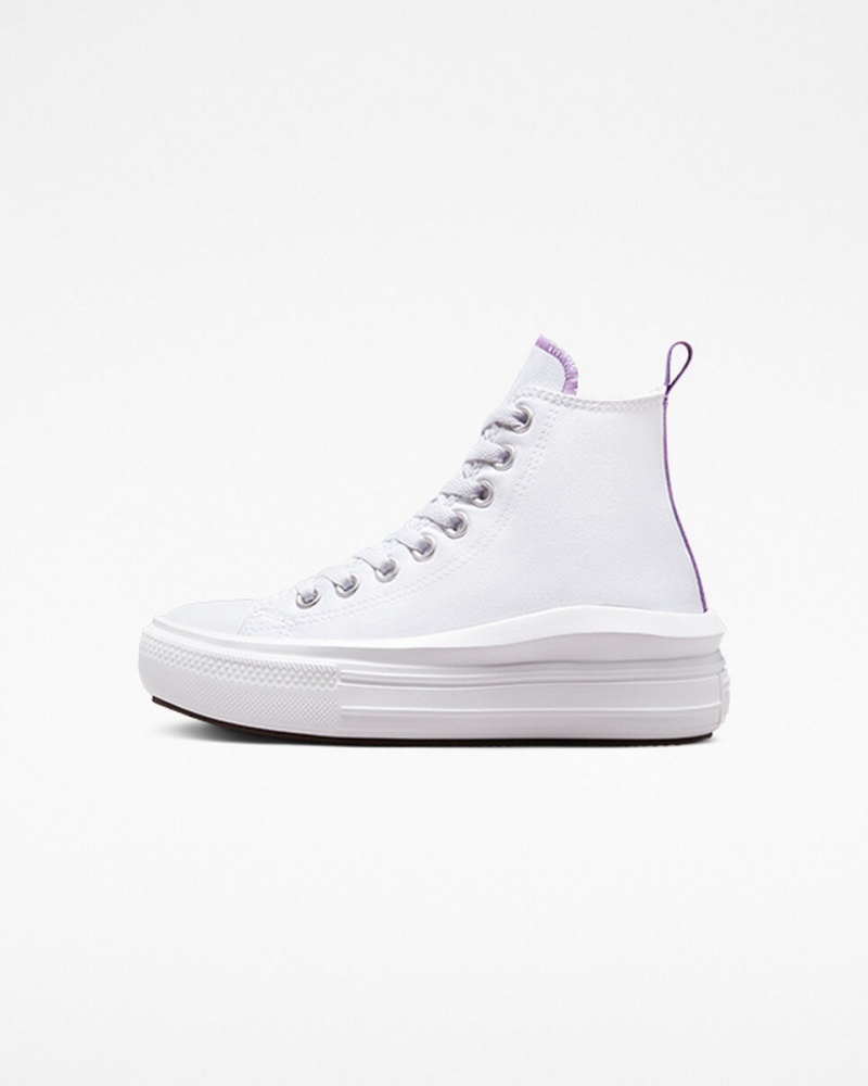 Converse Chuck Taylor All Star Move Plataforma Blancas Moradas Blancas | 523-QSXGUE