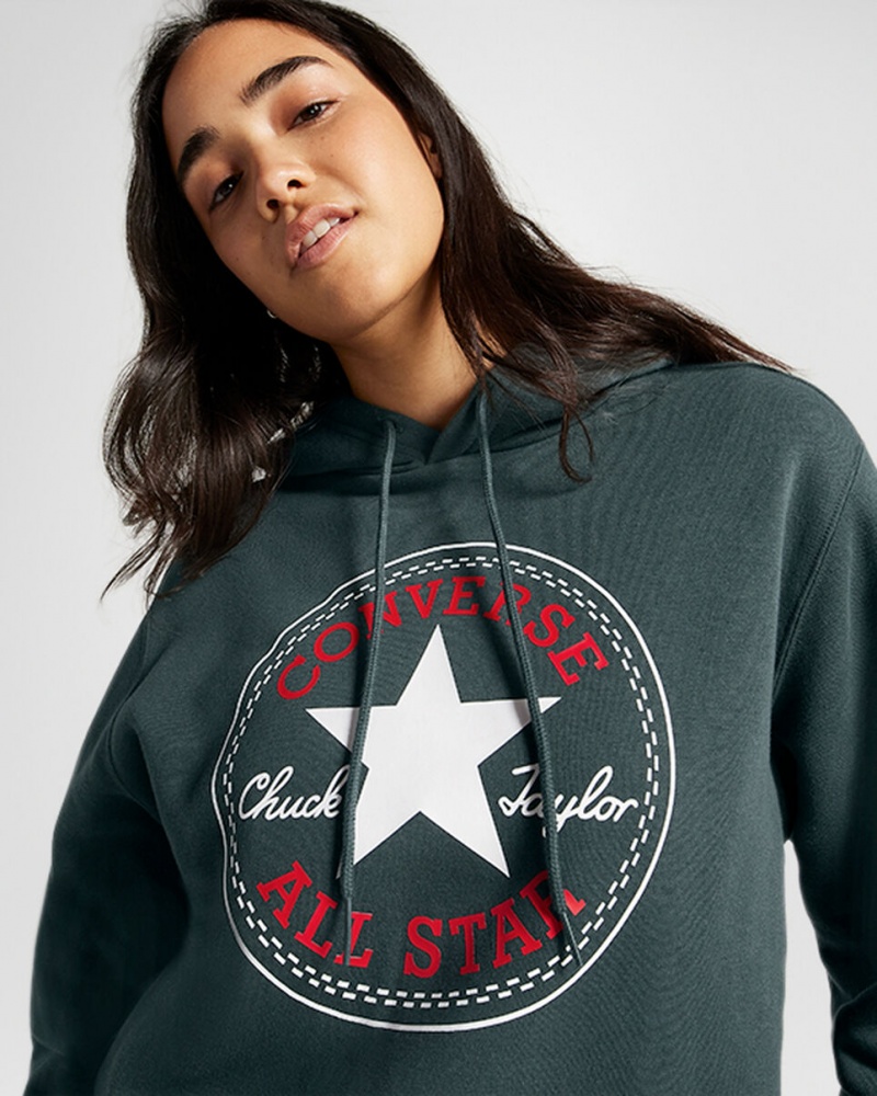 Converse Converse Go-To All Star Patch Standard-Fit Fleece Pullover Hoodie Verde | 069-OSYFQR