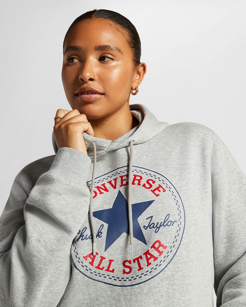 Converse Converse Go-To All Star Patch Standard-Fit Fleece Pullover Hoodie Gris | 916-XOUYHJ