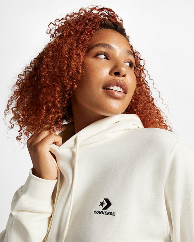 Converse Converse Go-To Embroidered Star Chevron Standard-Fit Fleece Hoodie Egret | 461-USECXJ