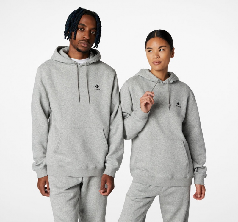 Converse Converse Go-To Embroidered Star Chevron Standard-Fit Fleece Hoodie Gris | 790-UEKVIT