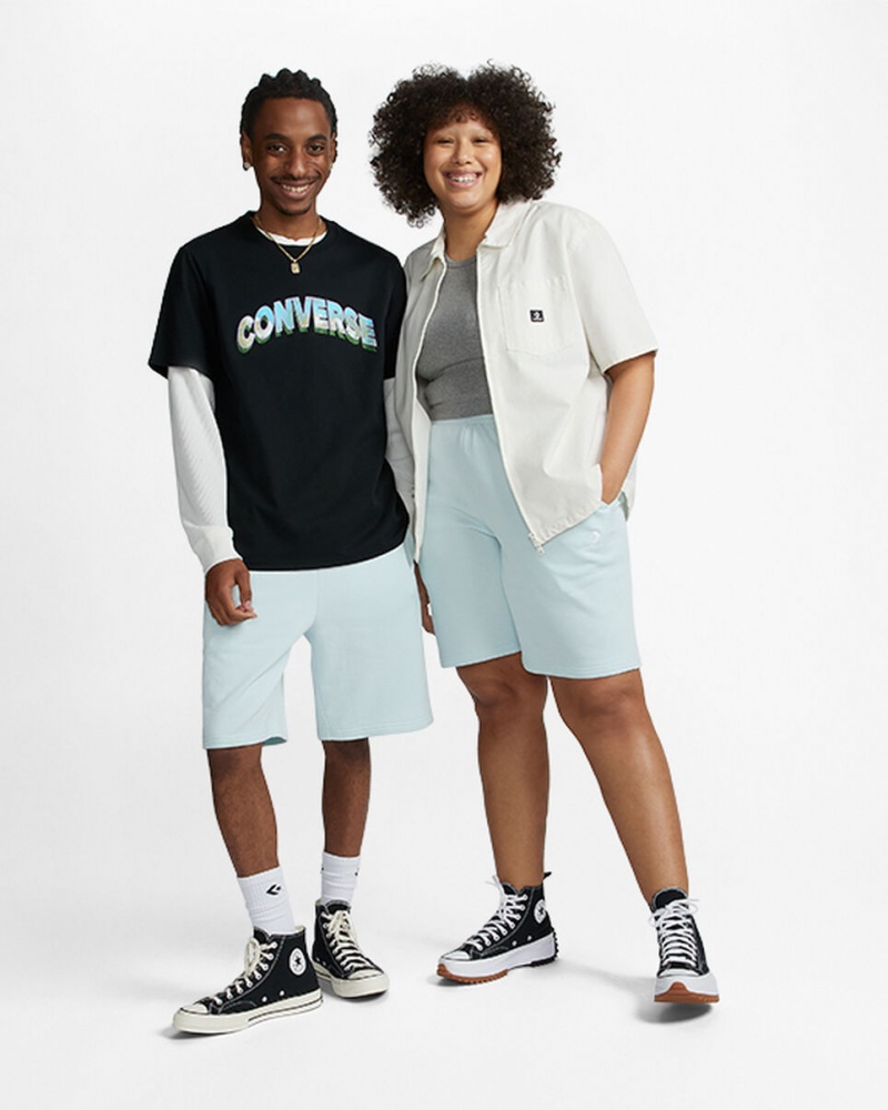 Converse Converse Go-To Embroidered Star Chevron Standard-Fit Fleece Corta Aqua Mist | 921-YROXZN