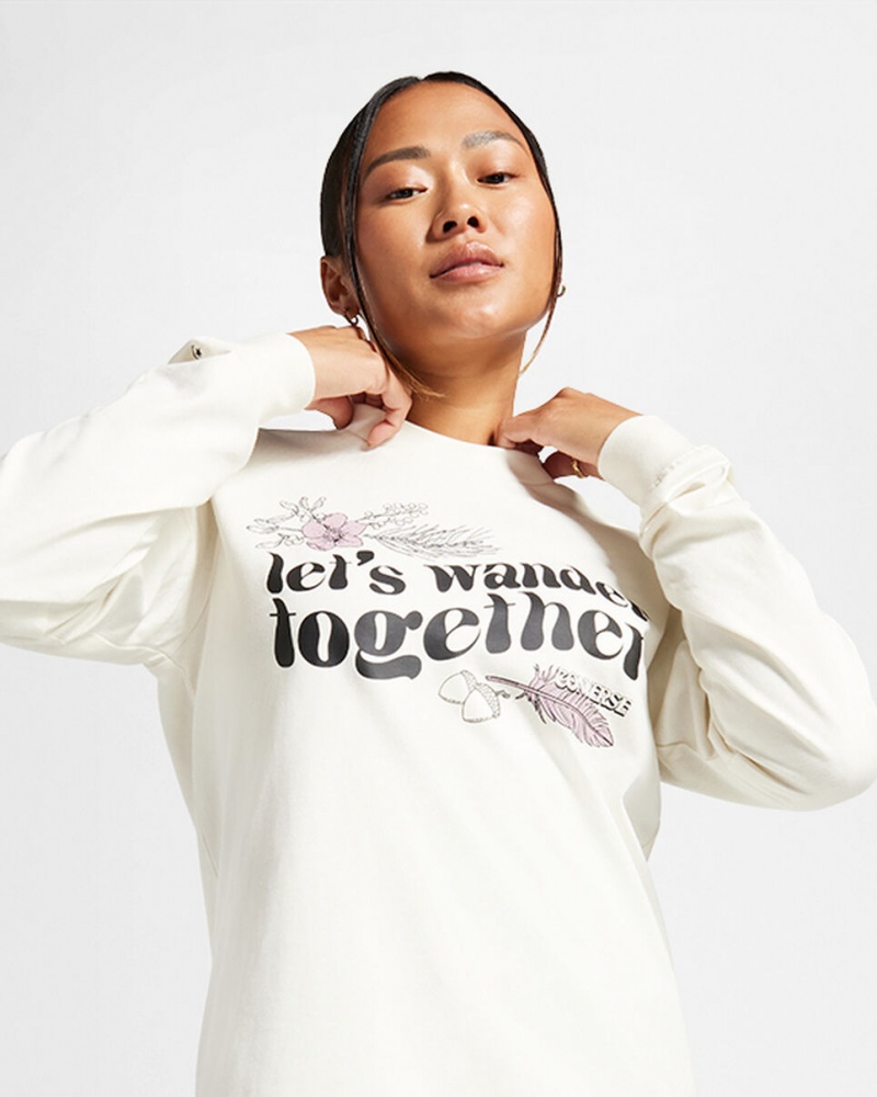 Converse Let's Wander Together Long Sleeve T-Shirt Egret | 513-AYEVFO