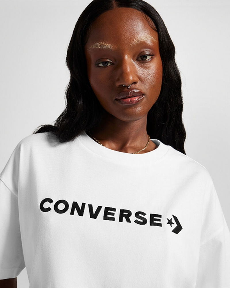 Converse Oversized Wordmark T-Shirt Blancas | 387-EWFIPK