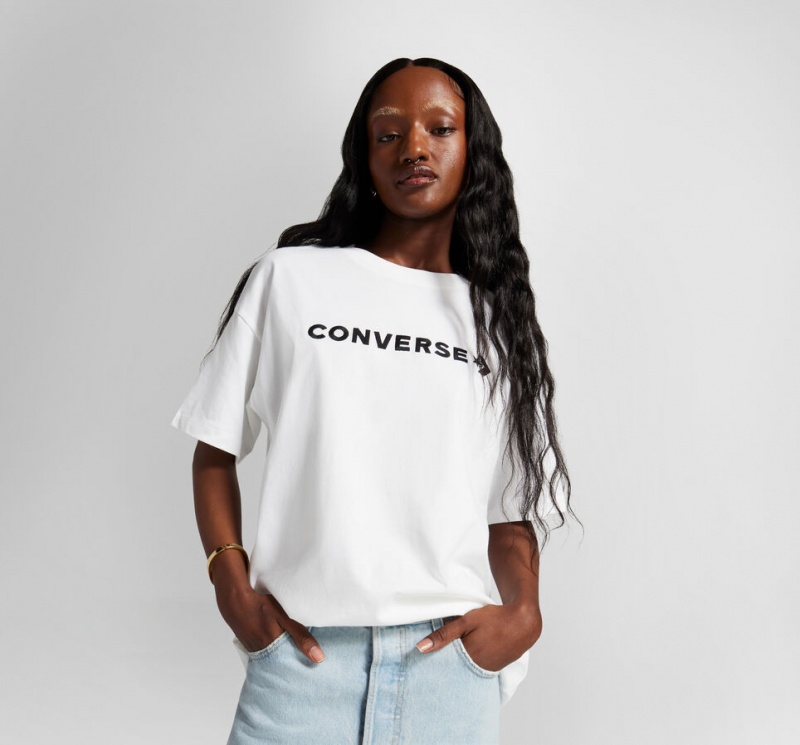 Converse Oversized Wordmark T-Shirt Blancas | 387-EWFIPK