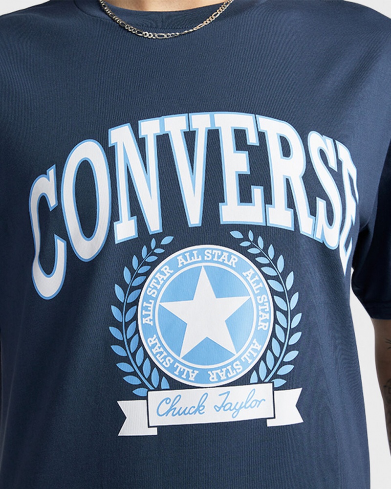 Converse Retro Collegiate Estampadas T-Shirt Azul Marino | 569-OKCANY