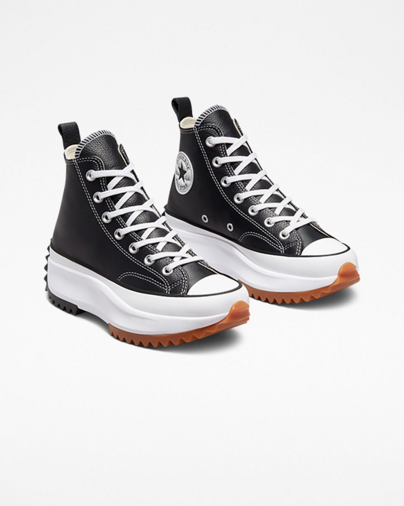 Converse Run Star Hike Plataforma Foundational Cuero Negras Blancas | 147-WONBFS