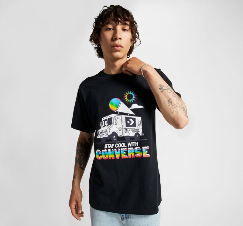 Converse Snow Cone Estampadas Loose-Fit T-Shirt Negras | 078-DAQHEU