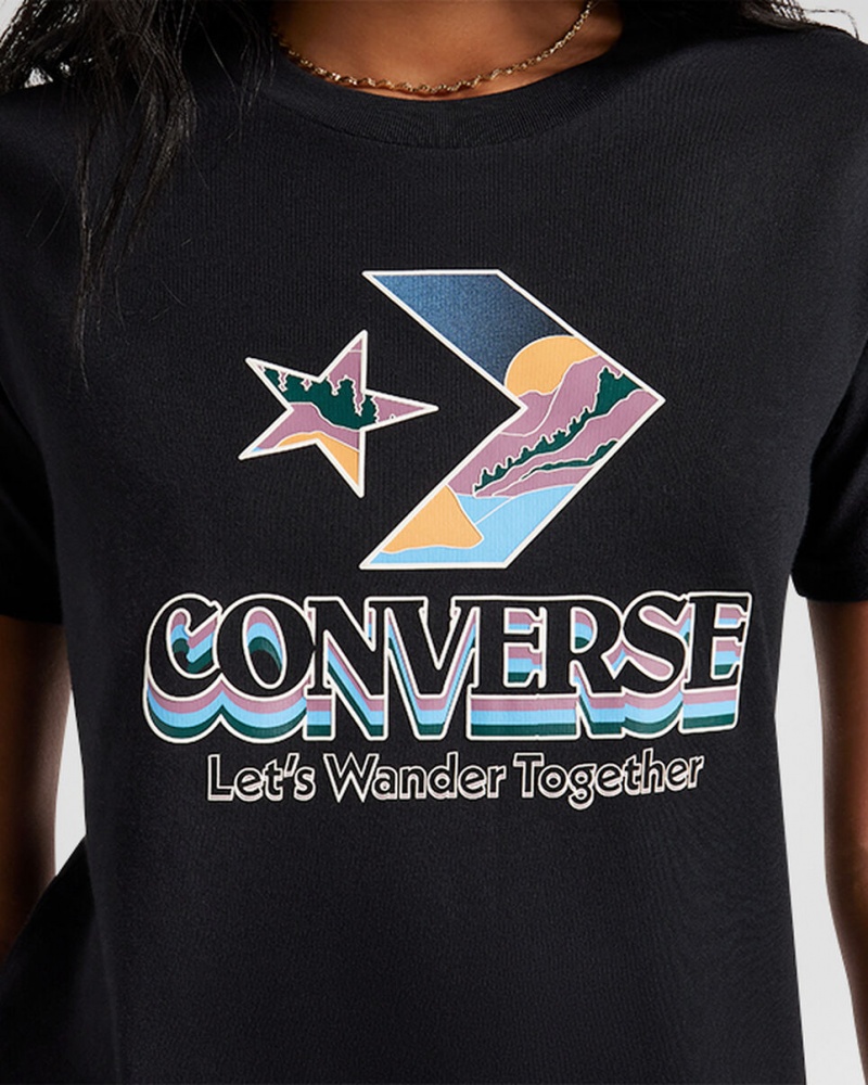 Converse Star Chevron Mountain Estampadas T-Shirt Negras | 284-DJKHCV