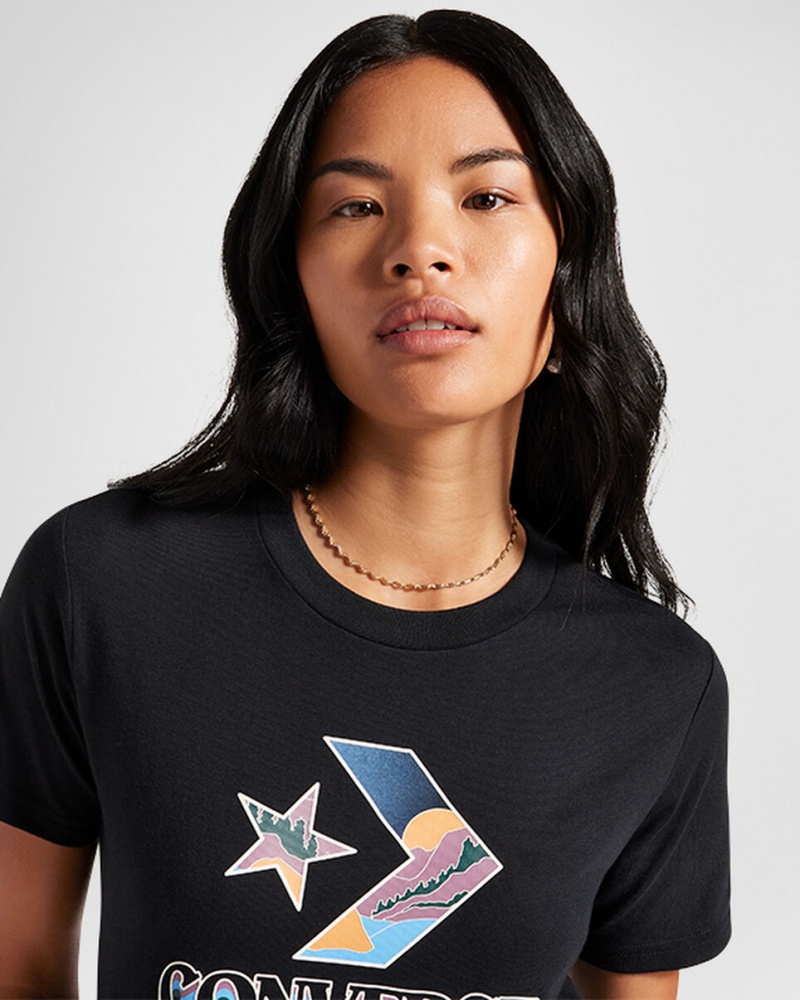 Converse Star Chevron Mountain Estampadas T-Shirt Negras | 284-DJKHCV