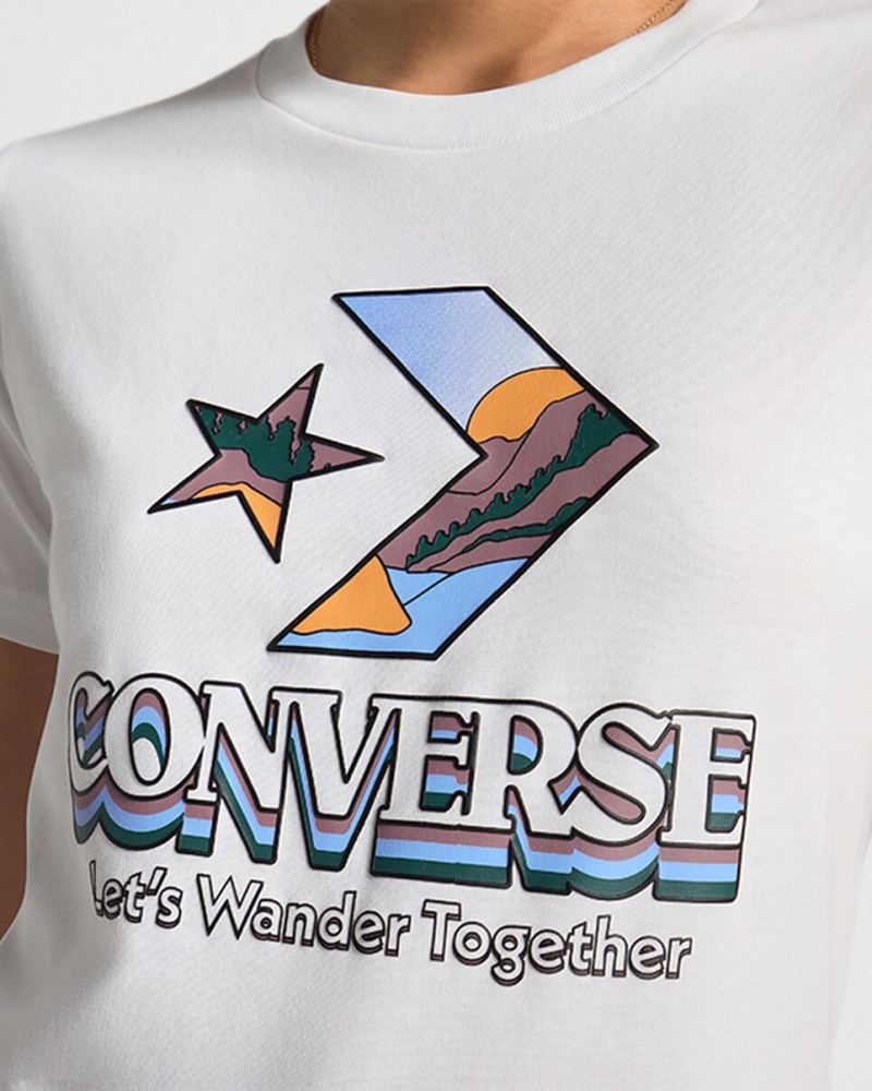 Converse Star Chevron Mountain Estampadas T-Shirt Blancas | 356-ZTDAEF